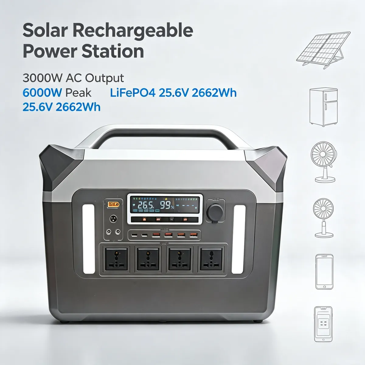 3000W 纯正弦波 2662Wh 便携式储能电源 6000W 峰值