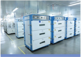 Bank of charge and discharge formation cabinets