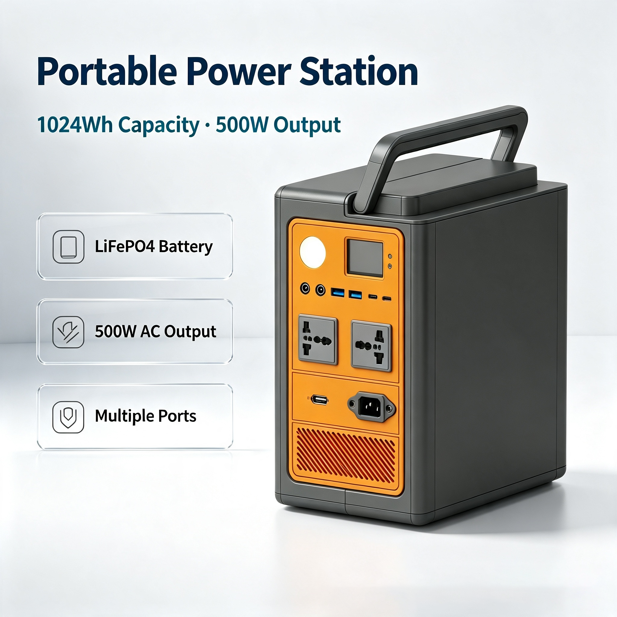 1024Wh 500W Outdoor LiFePO4 Portable Generator with Solar Charging Function