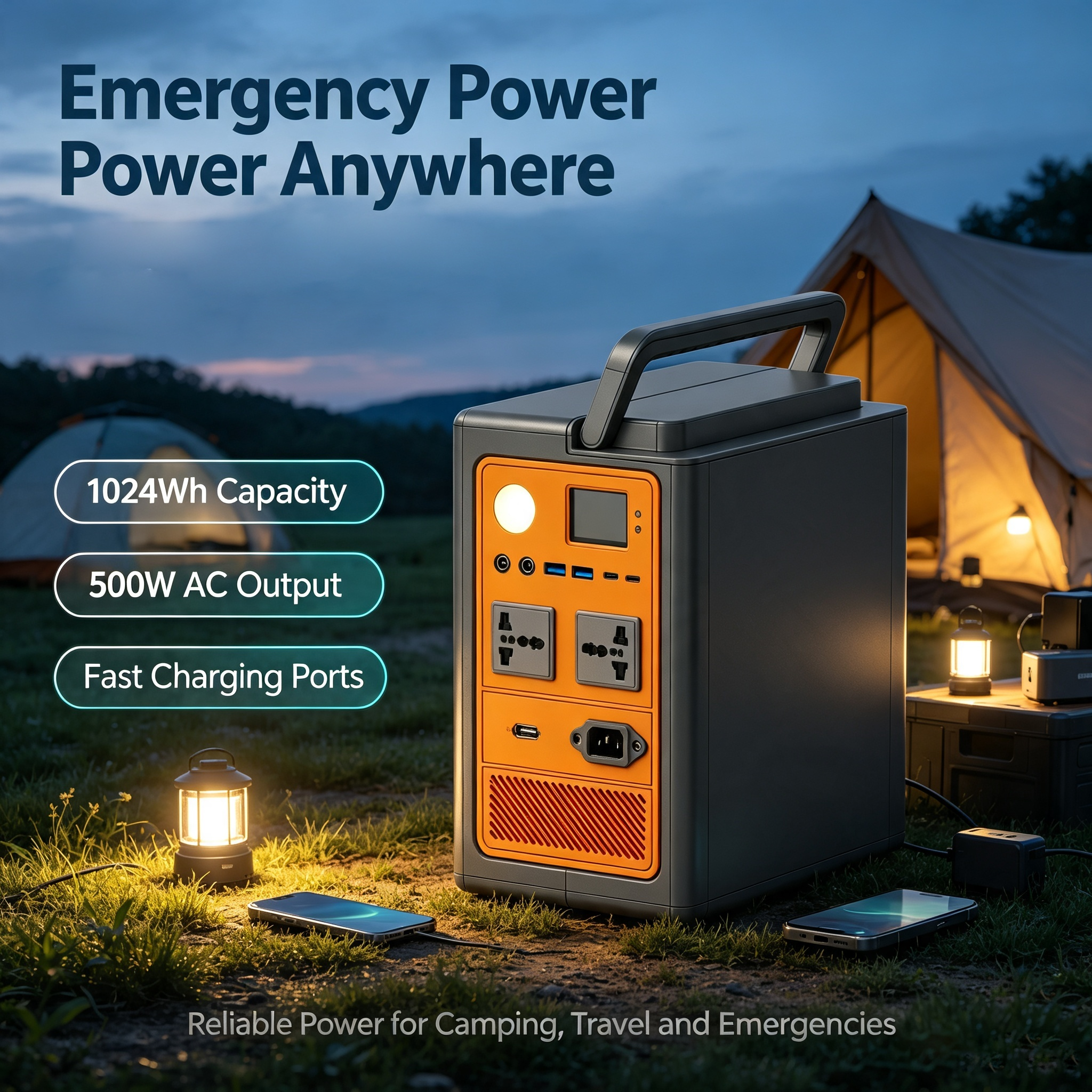 1024Wh 500W Outdoor LiFePO4 Portable Generator with Solar Charging Function