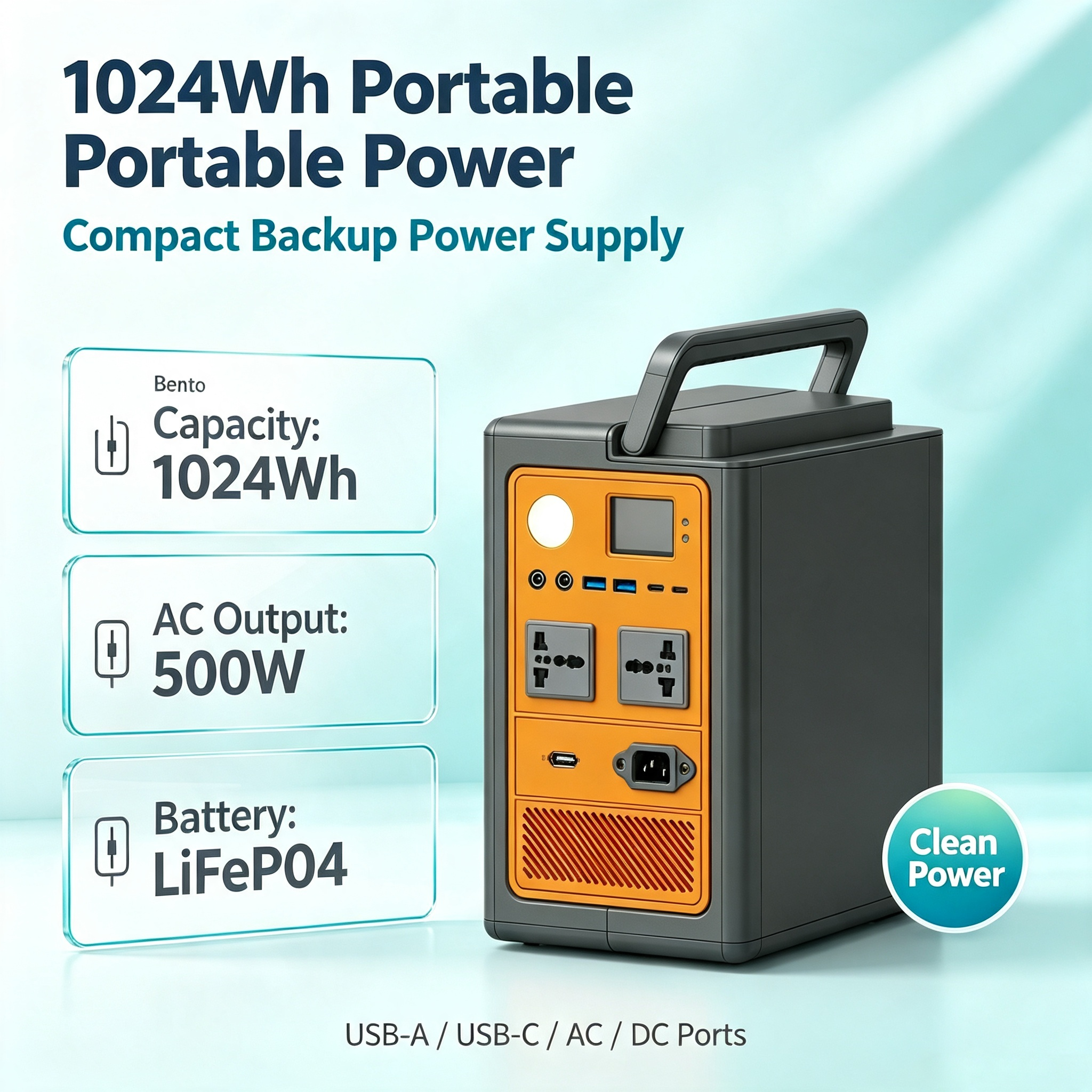 1024Wh 500W Outdoor LiFePO4 Portable Generator with Solar Charging Function