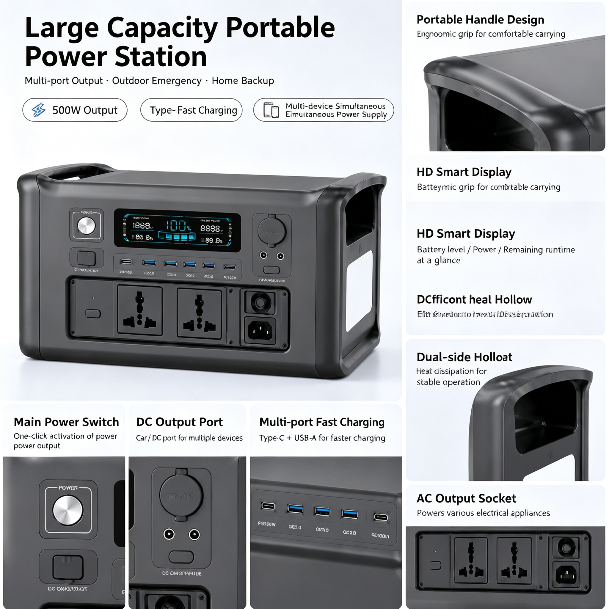 Portable Power Station 1800W for Outdoor Camping