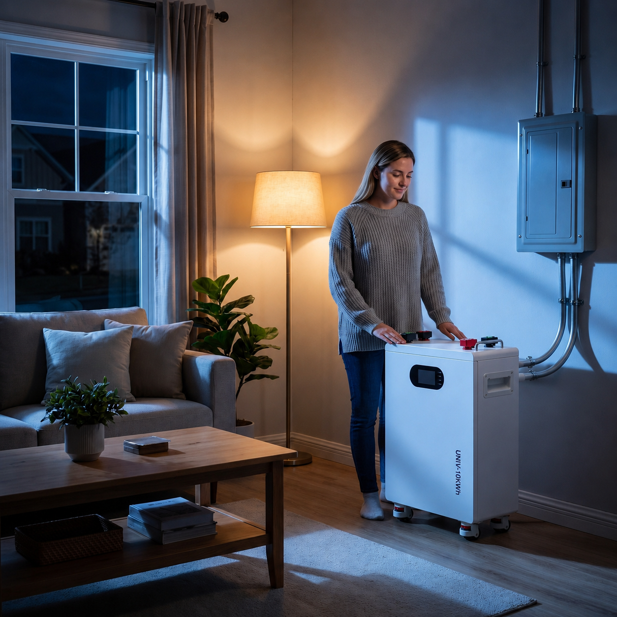 10kWh Home Energy Storage Battery Vertical Cabinet With Lockable Universal Casters Floor Mount No Wall Renovation Garage Basement Solar Storage