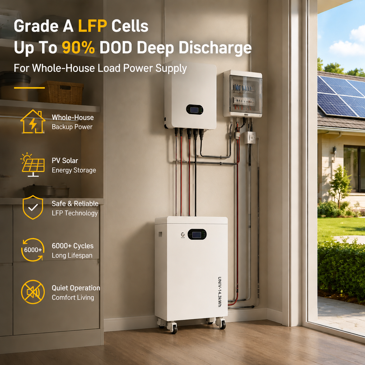14.3kWh Home Energy Storage Vertical Cabinet With Lockable Casters Floor Mount No Wall Modification Garage Basement Solar Storage OEM ODM