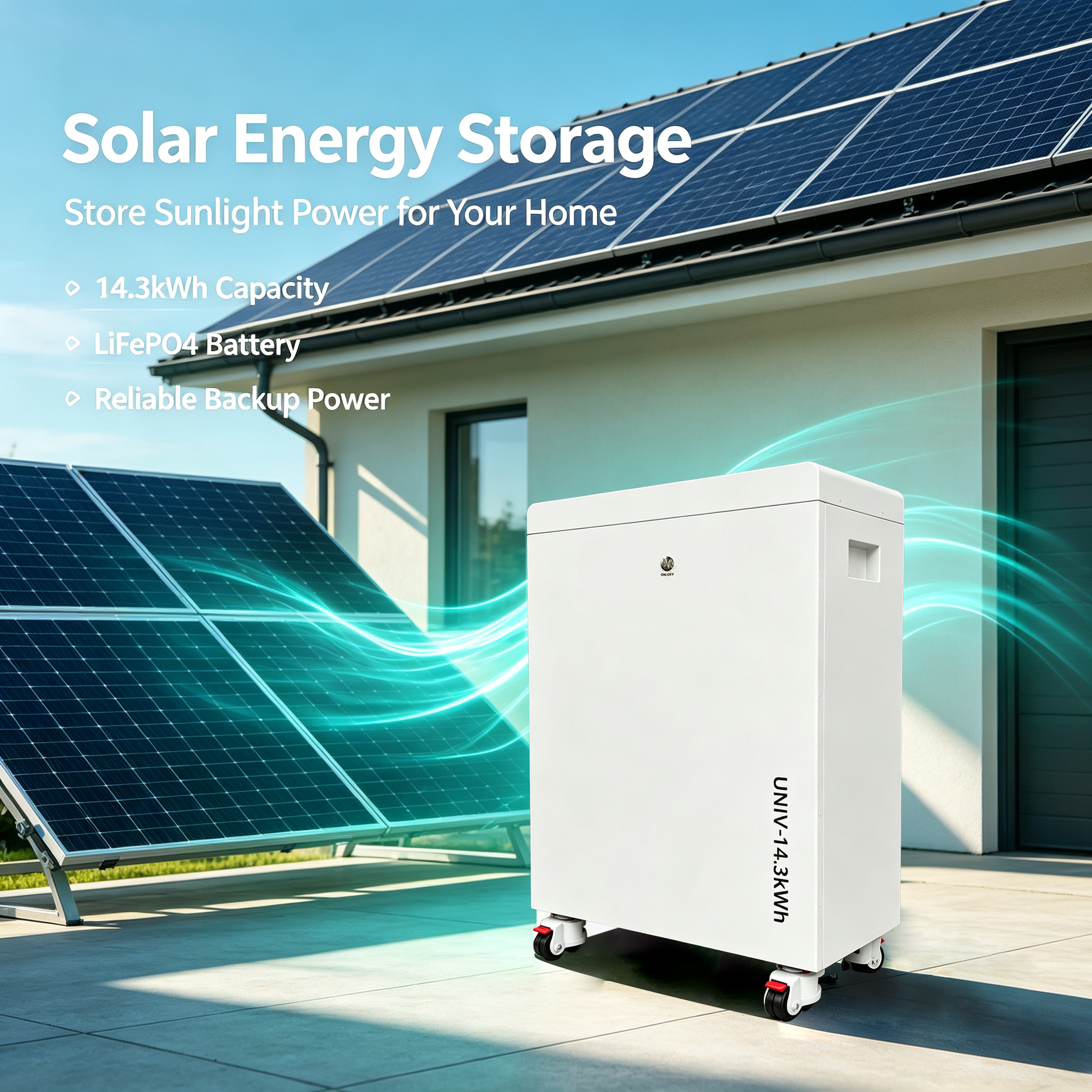 IP65 Waterproof Vertical Solar Energy Storage System 14.3kWh LiFePO4 Battery With Lockable Casters Bluetooth Monitoring 10-Year Warranty Wholesale Manufacturer