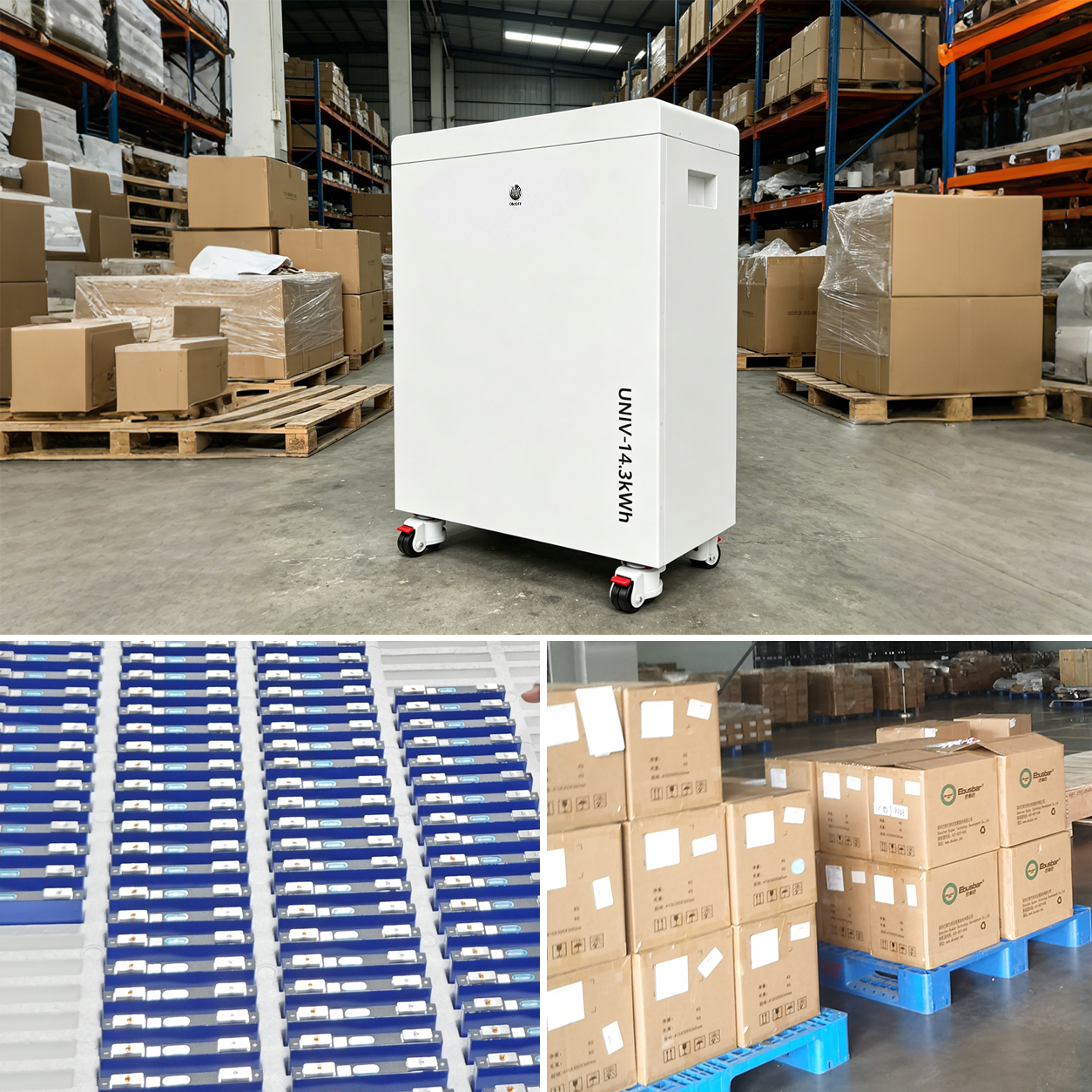 IP65 Waterproof Vertical Solar Energy Storage System 14.3kWh LiFePO4 Battery With Lockable Casters Bluetooth Monitoring 10-Year Warranty Wholesale Manufacturer