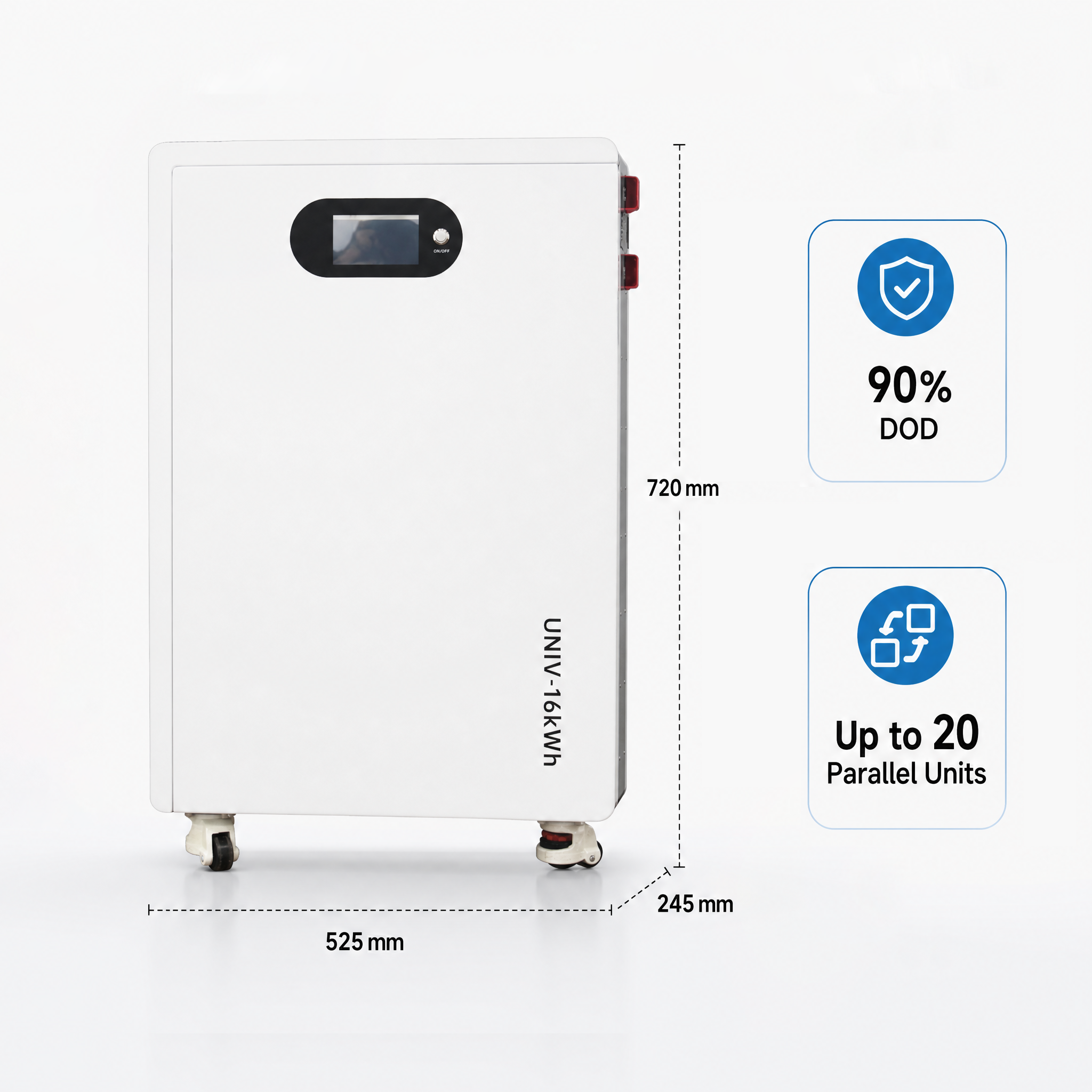 Vertical Compact 16kWh Residential Solar Storage Battery With Casters IP20 Passive Cooling Optional WIFI Remote Monitoring Wholesale Manufacturer