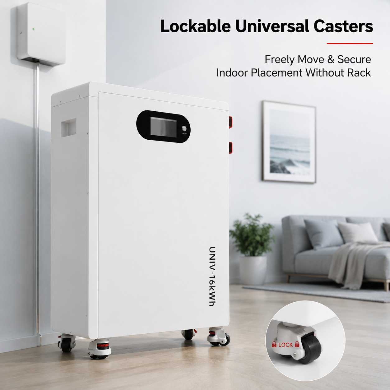 Vertical Compact 16kWh Residential Solar Storage Battery With Casters IP20 Passive Cooling Optional WIFI Remote Monitoring Wholesale Manufacturer