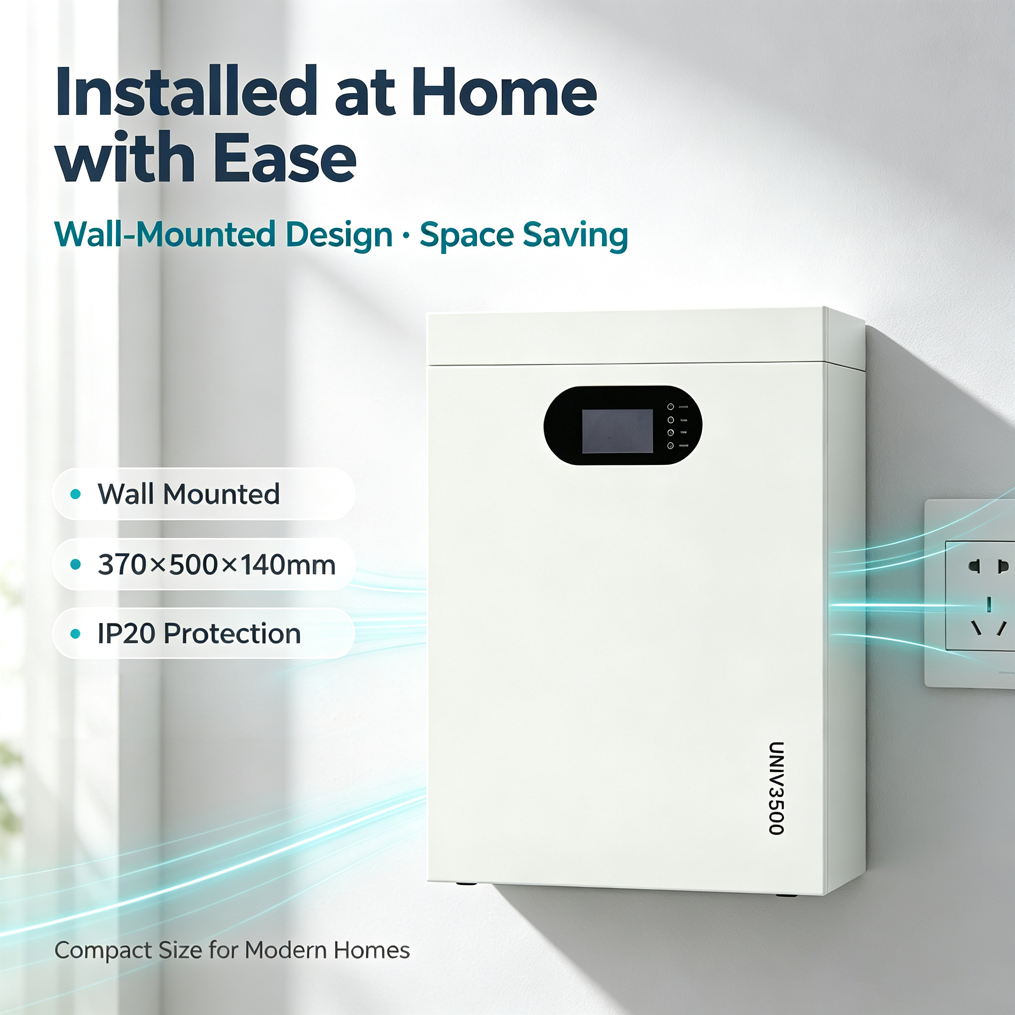 3.5kWh LiFePO4 Home Energy Storage Battery 3.25kWh Usable Energy 90% DOD Wall Mounted Solar Backup Battery Parallel Expandable