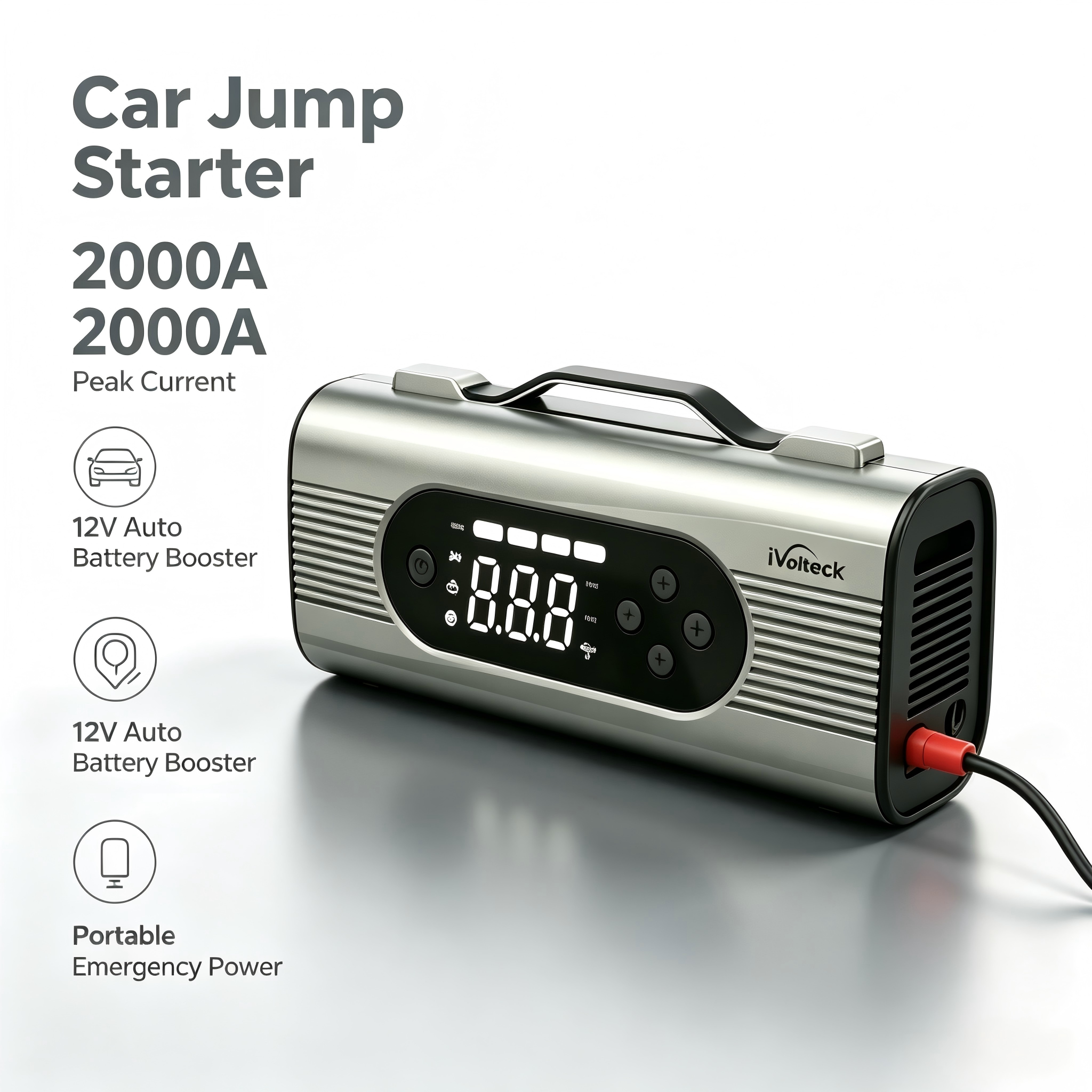 Equipped with built-in 3.7V lithium cell, suitable for 12V gasoline & diesel vehicles jump start.