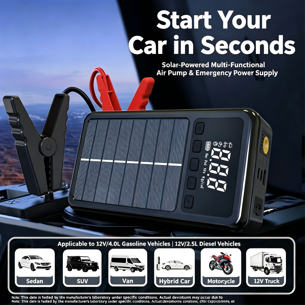 All-in-One Solar Car Booster with Air Compressor & PD45W Fast Charge