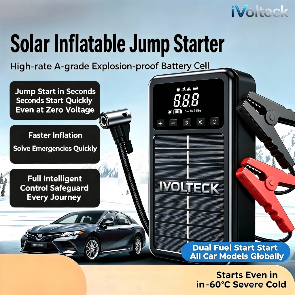 All-in-One Solar Car Booster with Air Compressor & PD45W Fast Charge