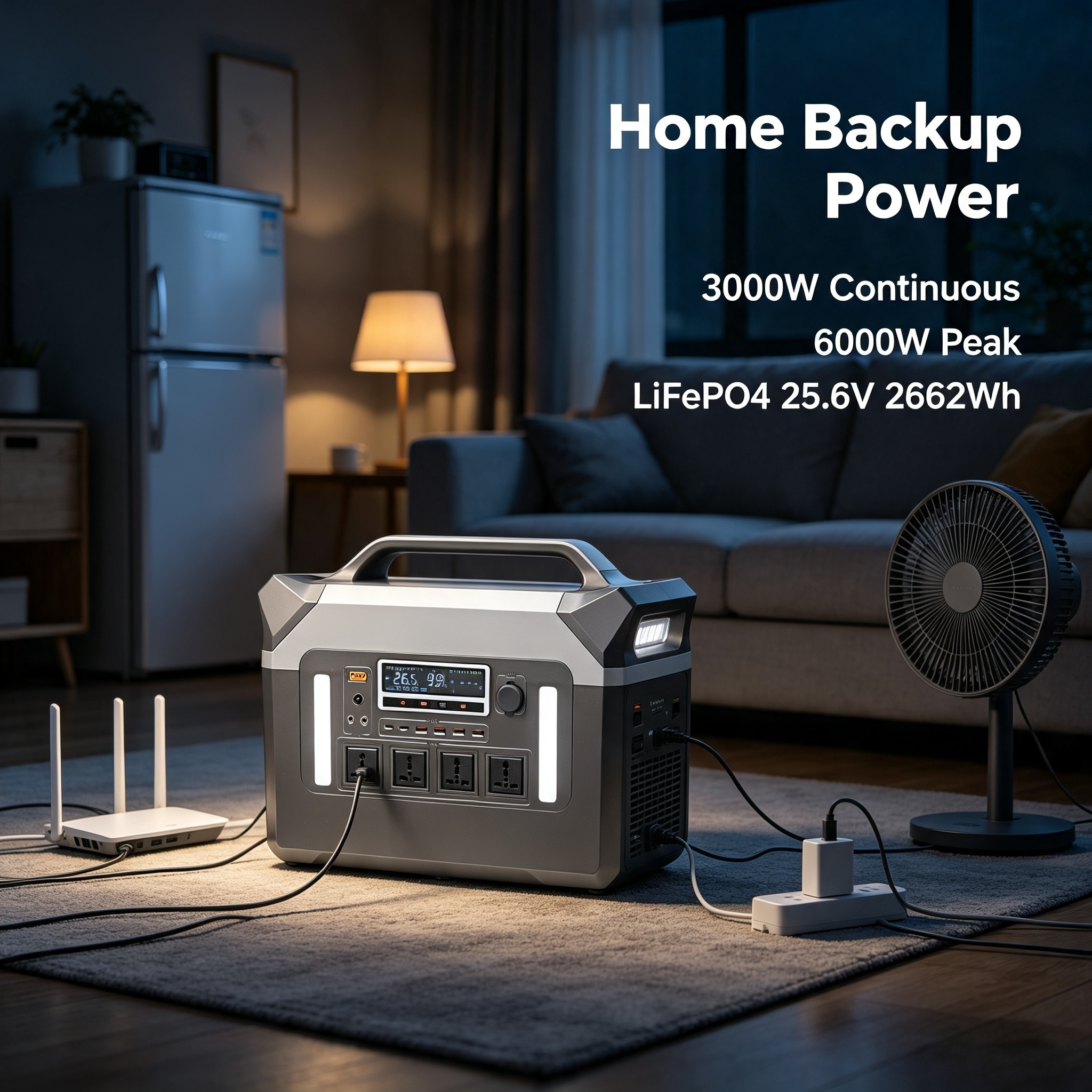 3000W Pure Sine Wave 2662Wh Portable Power Station 6000W Peak