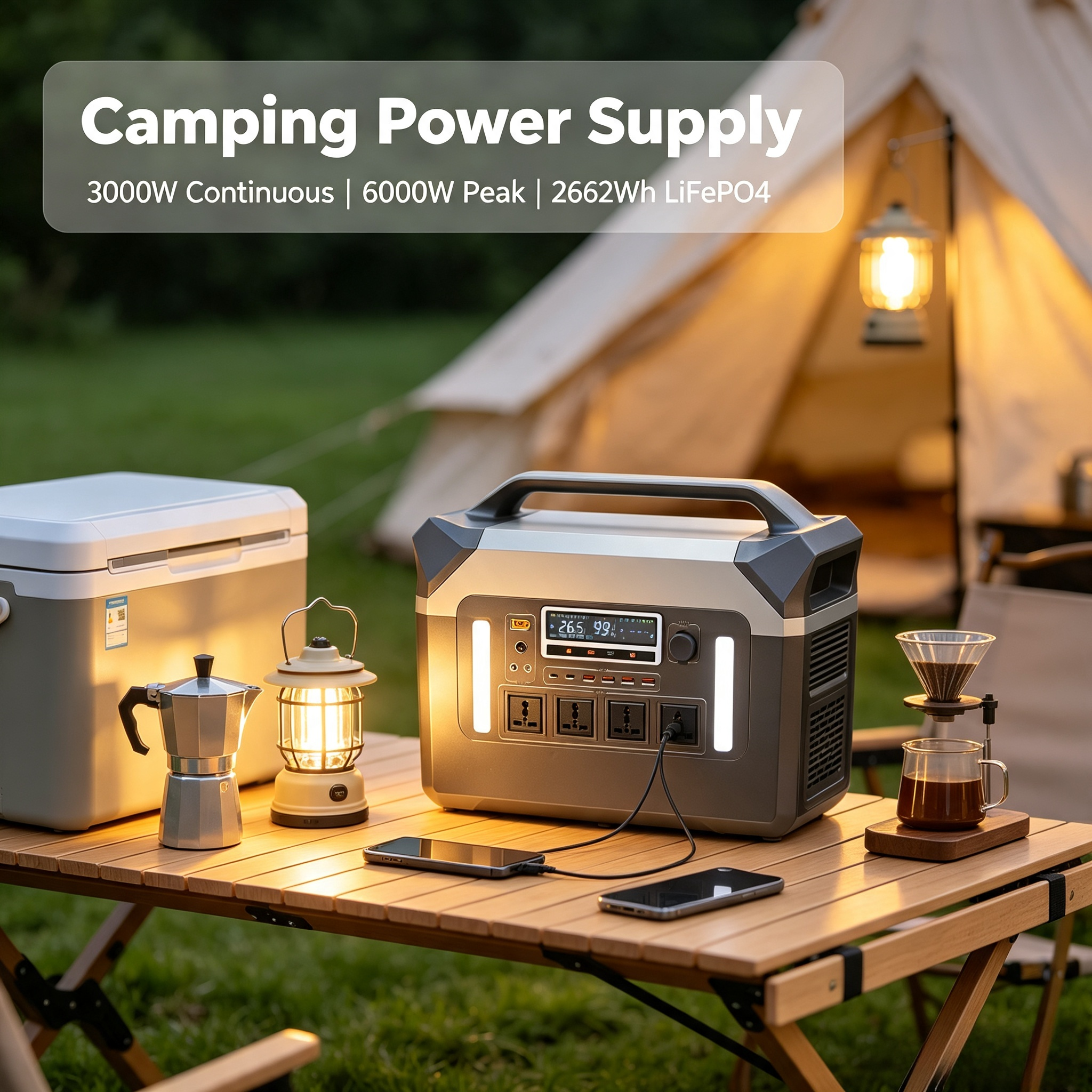 3000W Pure Sine Wave 2662Wh Portable Power Station 6000W Peak