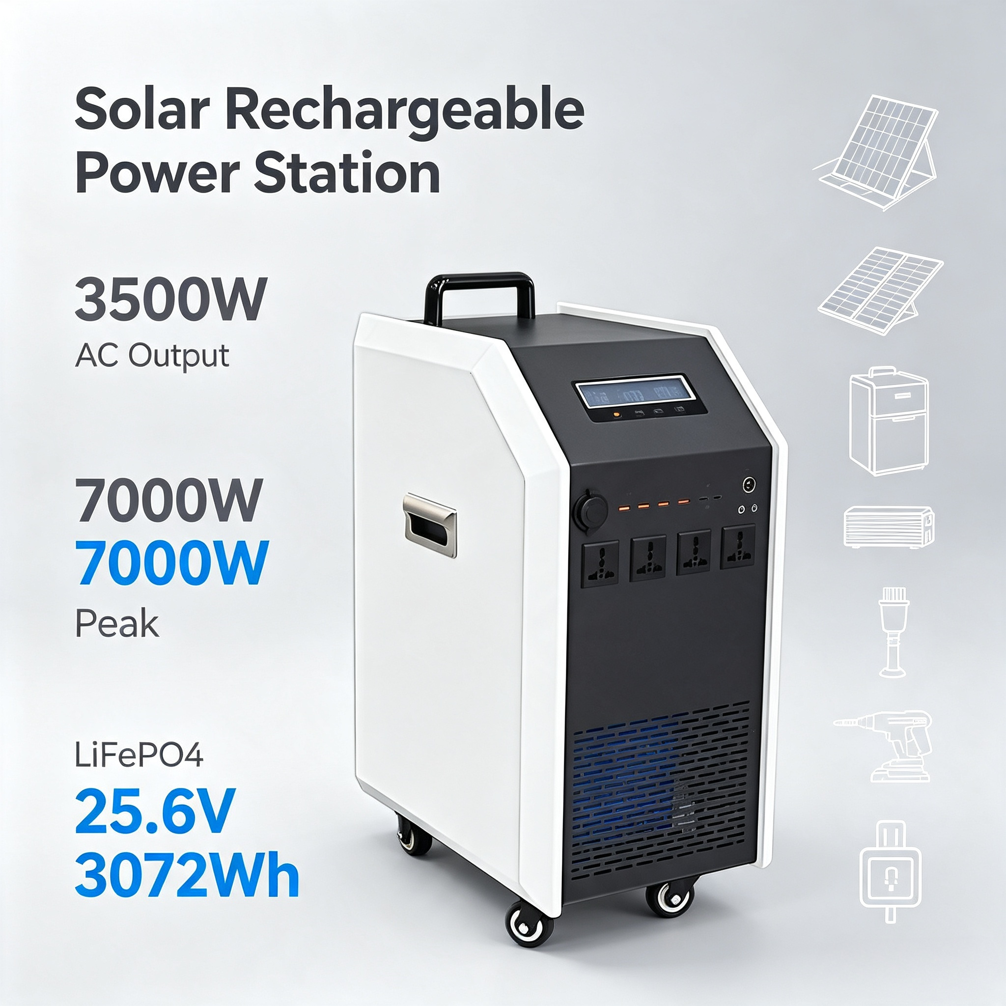 3500W Pure Sine Wave 3072Wh Iron Shell Portable Power Station 7000W Peak