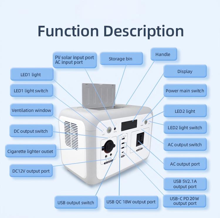 500W 460.8wh Solar Portable Power Station for Outdoor Camping Use