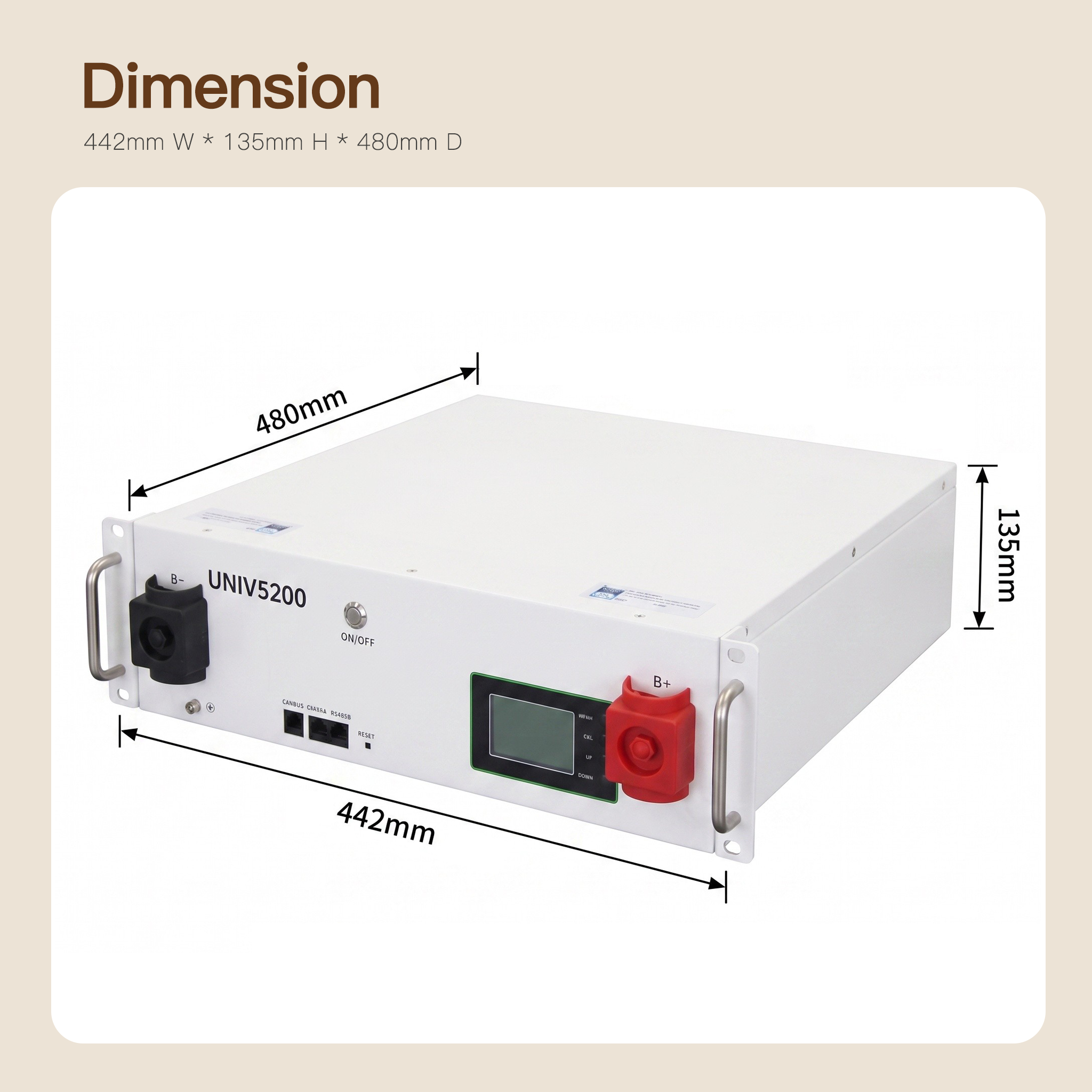 Lightweight 44kg Rack-Mounted Home Energy Storage Battery Natural Cooling Touch Screen APP Monitor PV Backup Power