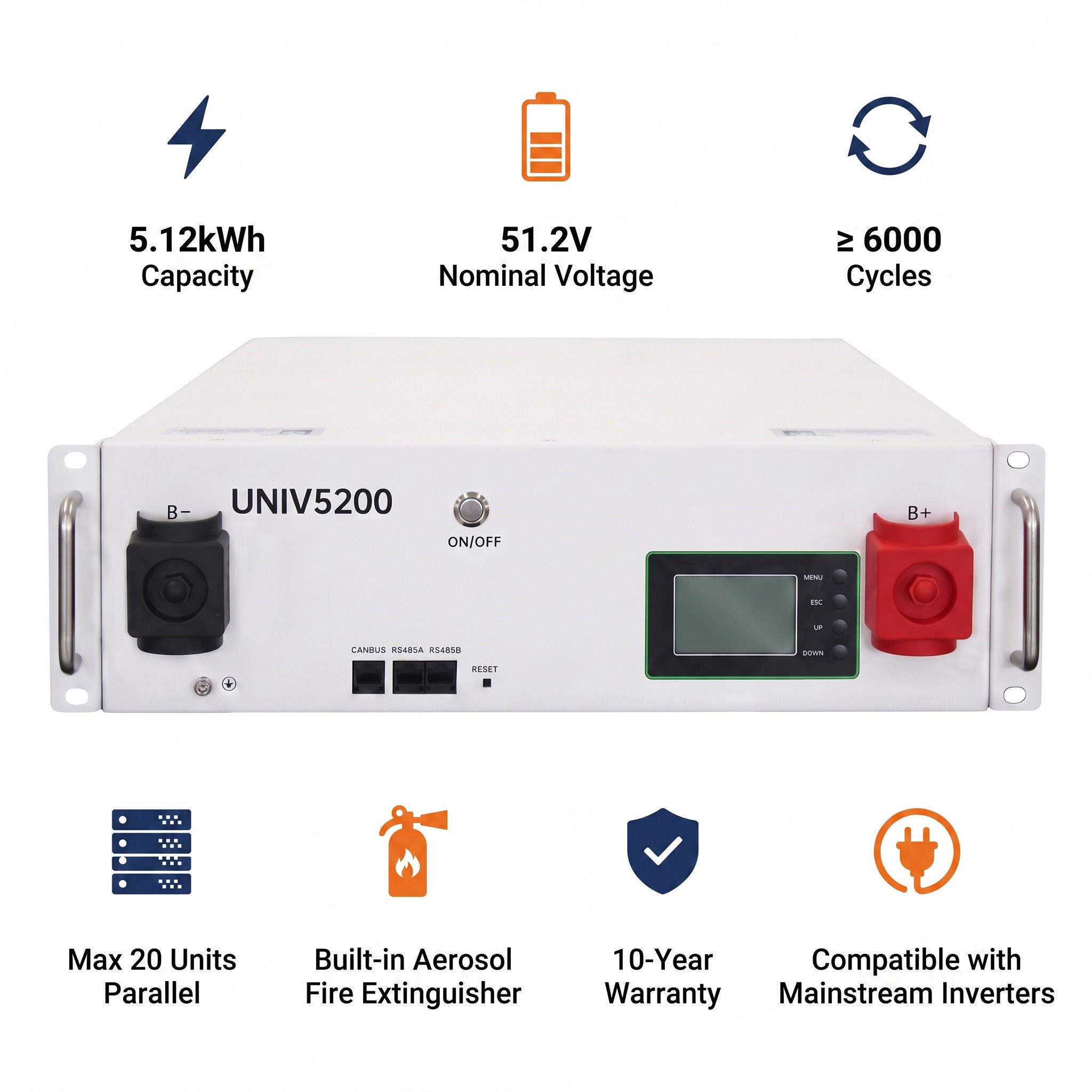 Lightweight 44kg Rack-Mounted Home Energy Storage Battery Natural Cooling Touch Screen APP Monitor PV Backup Power