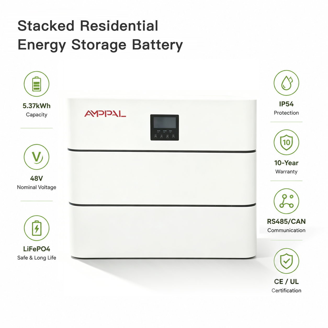 48V LiFePO4 Residential Energy Storage Battery 5.37kWh, IP54 Indoor & Outdoor Solar Backup Power, OEM ODM Available