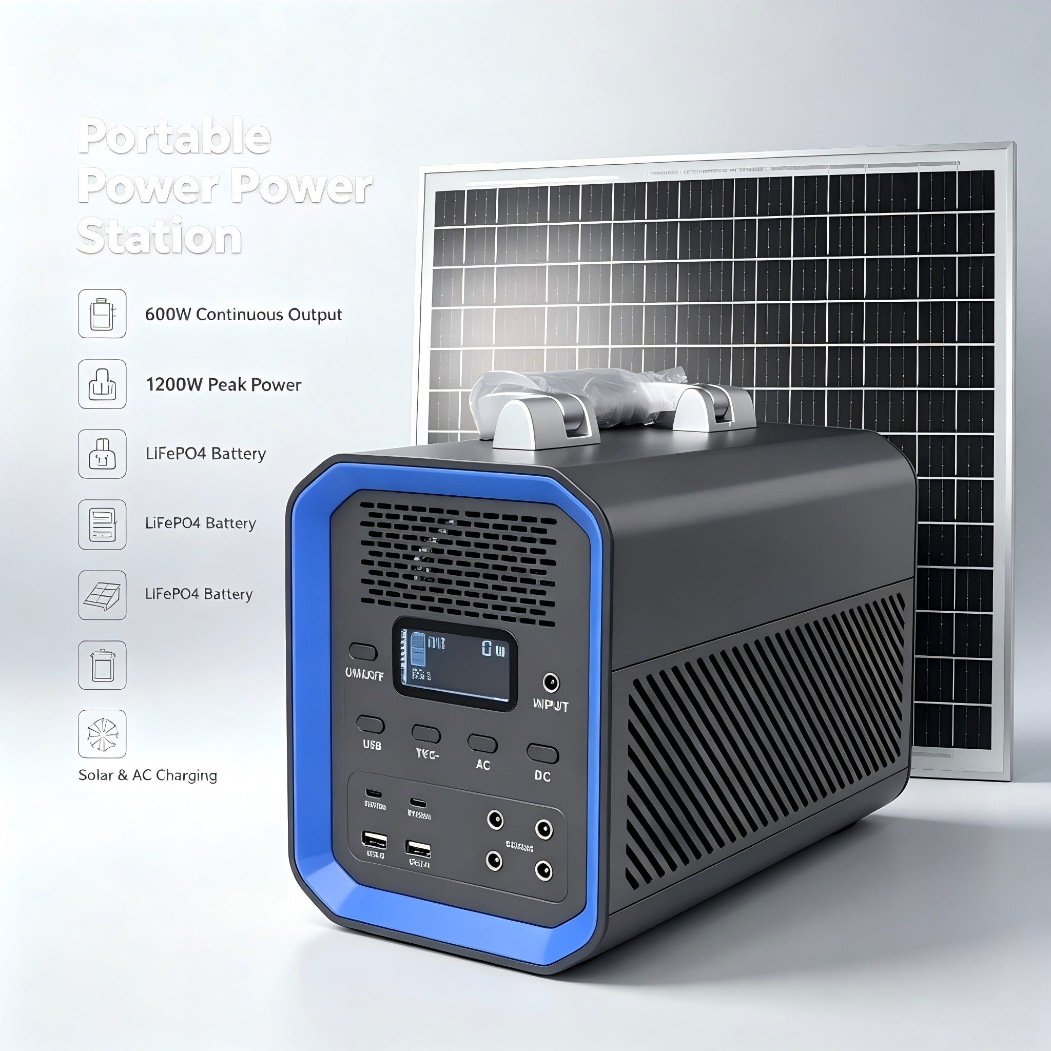 600W 1200W Peak LiFePO4 Power Station