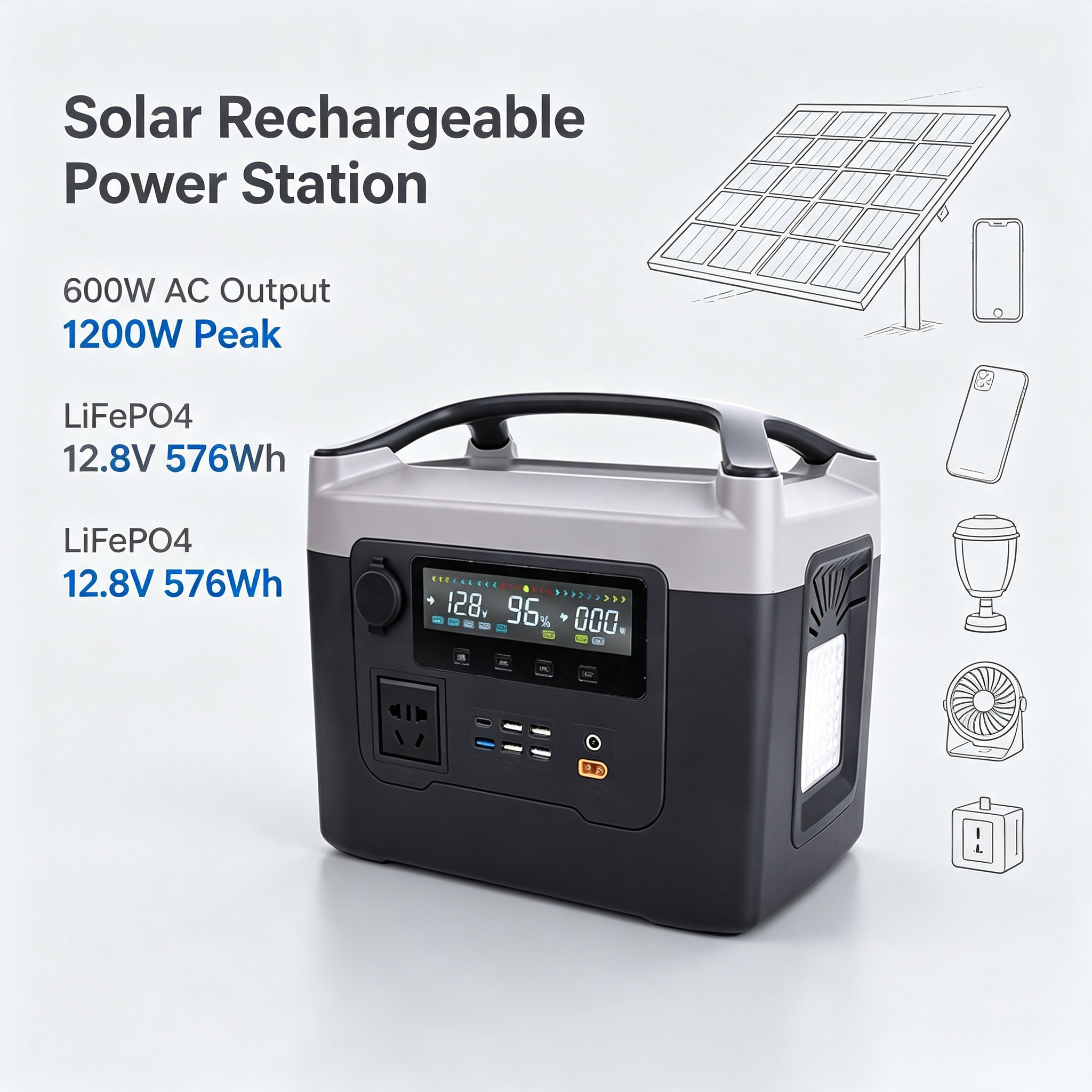 600W Pure Sine Wave 576Wh Portable Power Station With Wireless Charging