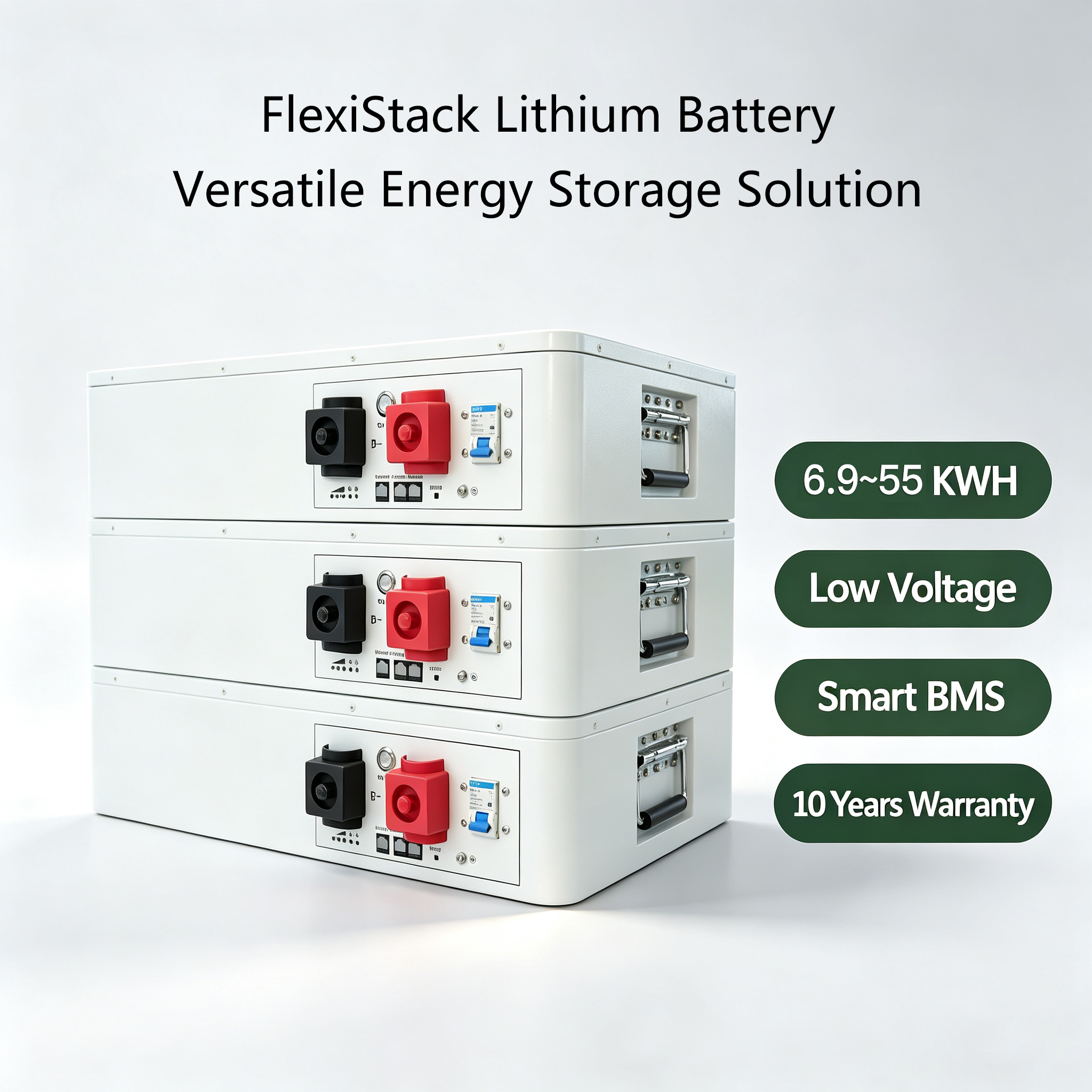 FlexiStack Stackable & Wall-mounted LiFePO4 Energy Storage Battery, 51.2V Modular Home PV Storage System, Bluetooth Monitoring, OEM ODM For System Integrators