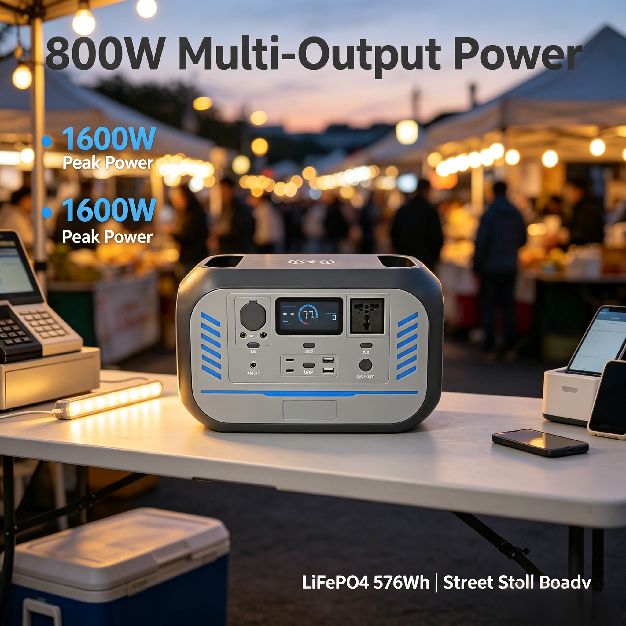 800W Wireless Charging Portable Solar Power Station 576Wh LiFePO4
