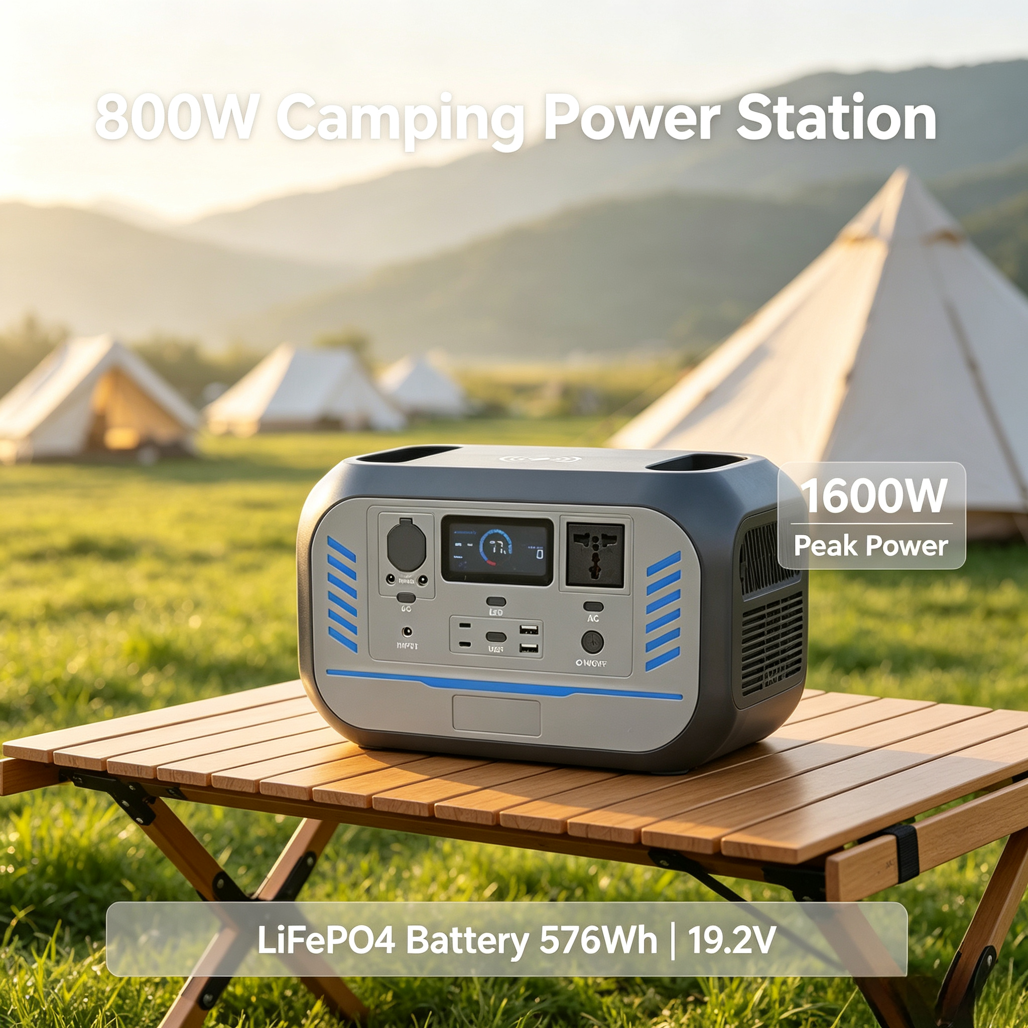 800W Wireless Charging Portable Solar Power Station 576Wh LiFePO4