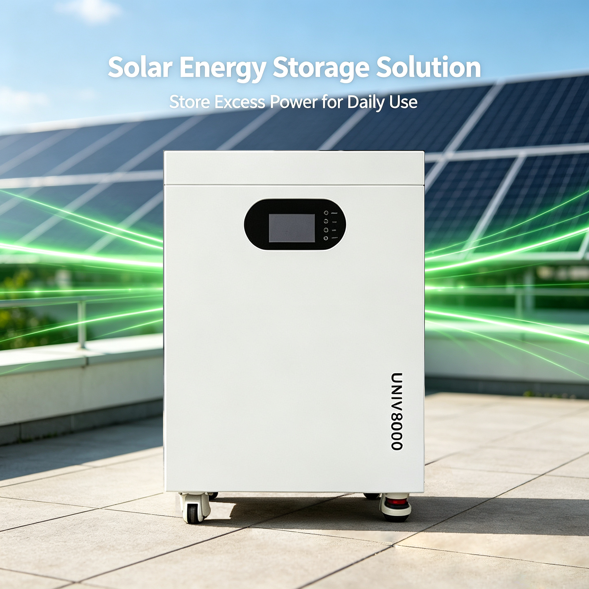 Wall Mounted 8kWh Residential Solar Energy Storage System With Casters Passive Natural Cooling Smart BMS Bluetooth Monitoring