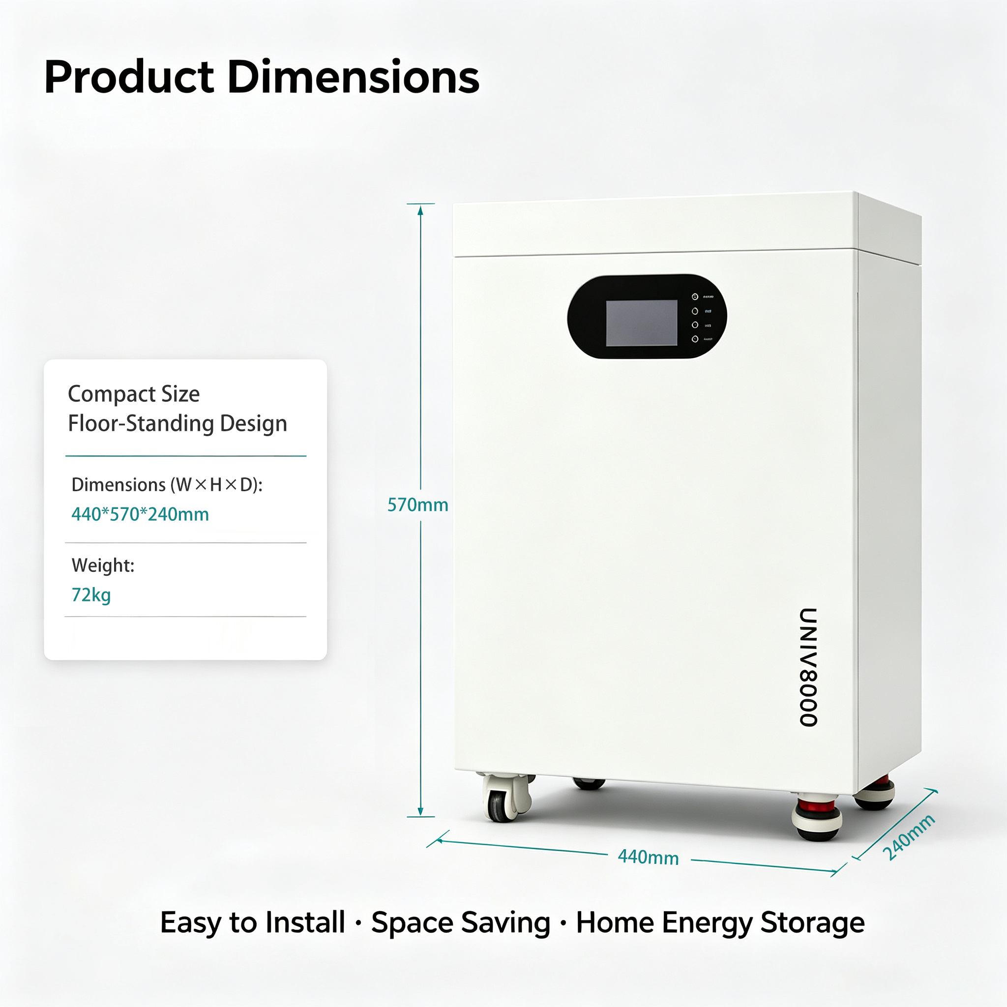 Wall Mounted 8kWh Residential Solar Energy Storage System With Casters Passive Natural Cooling Smart BMS Bluetooth Monitoring