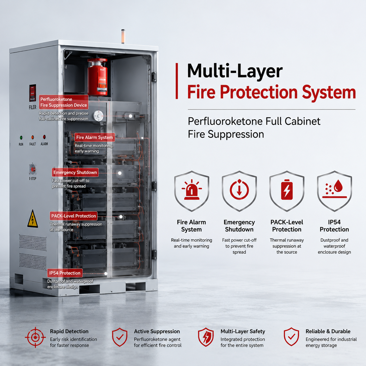261kWh 125kW Liquid Cooling Battery Energy Storage Cabinet with Built-in PCS, Max 137kW Output for Commercial Rooftop PV & Emergency Power Supply